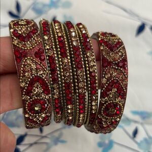 Elegant Red and Gold Bangle Set
